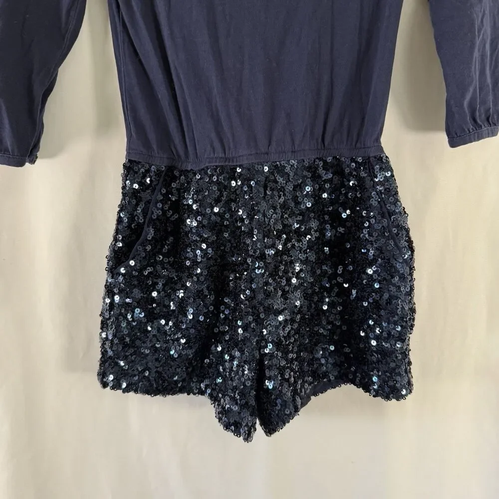 Gap Kids Romper Girls Medium Blue Sequin Long Sleeve Round Neck Zip Back
